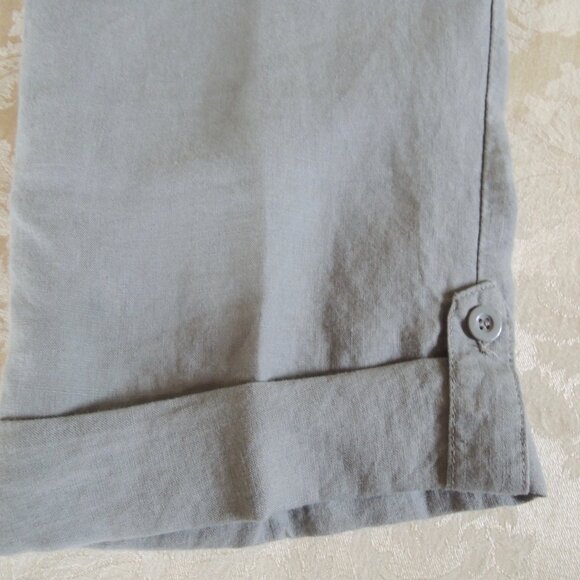 Cynthia Rowley Gray 100% Linen Tab Cuff Pants 14 - Picture 4 of 9